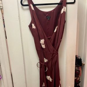 Ann Taylor floral wrap dress in deep red.